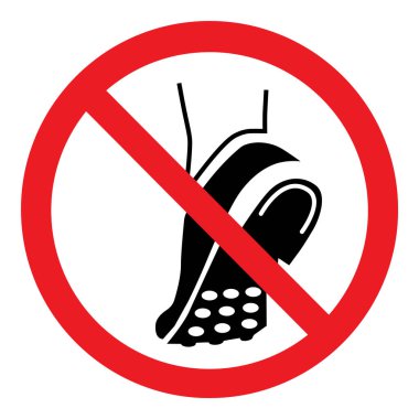 Safety warning sign - Do not wear metal-studded footwear isolated on white background. Vector icon, label clipart