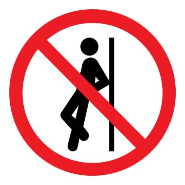İçki yasağı uyarısı - beyaz arka planda izole edilmiş alana yaslanmak yasak. Vektör simgesi, etiket, etiket