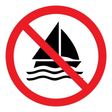 Yasak uyarı işareti, beyaz arka planda izole edilmiş yelken yok. Vektör simgesi, etiket, etiket