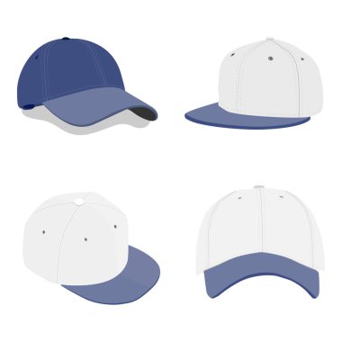 Beyaz arka planda izole edilmiş mavi ve beyaz şapka şablon tasarım koleksiyonu. Vektör illüstrasyonu