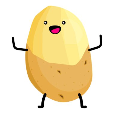 Beyaz arka planda izole edilmiş şirin patates karakteri. Vektör illüstrasyonu