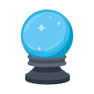 Sihirbaz, falcı, geleceği gören kristal küre beyaz arka planda izole edilmiş. Vektör