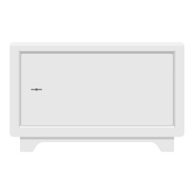 Beyaz arka planda izole edilmiş güvenlik için kilit anahtarı olan metal çelik kasa. Vektör