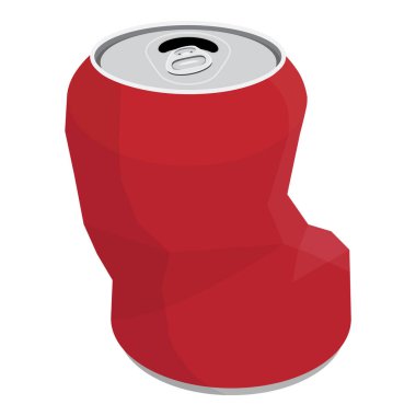 Ezilmiş soda kutusu beyaz arka planda izole edilmiş. Kırmızı kırık alüminyum bira kutusu, çöp. Vektör illüstrasyonu