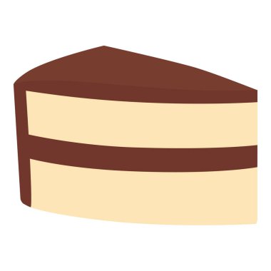 Beyaz arka planda izole edilmiş bir parça çikolatalı kek. Lezzetli yoğurt kremalı sünger keki. Vektör illüstrasyonu