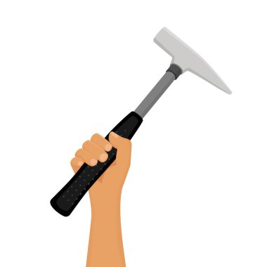 Siyah saplı demir çekiç beyaz arka planda izole edilmiş. Çalışan alet. Vektör illüstrasyonu