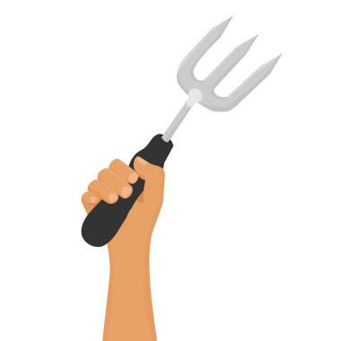 Bahçıvan, çiftçi el çatalı, deşici beyaz arka planda izole edilmiş. Bahçe aletleri. Vektör illüstrasyonu