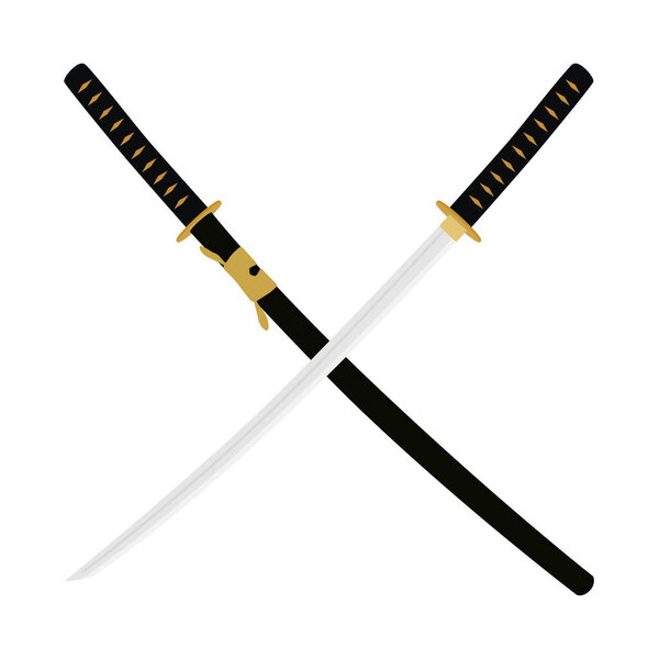 Crossed katana sword vector illustration. Samurai sword. Traditional asian ninja weapon