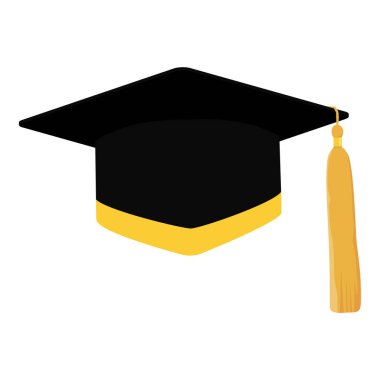 Siyahi akademik mezuniyet şapkası beyaz arka planda izole edilmiş. Vektör illüstrasyon mezuniyet şapkası. Mezuniyet başlığı simgesi