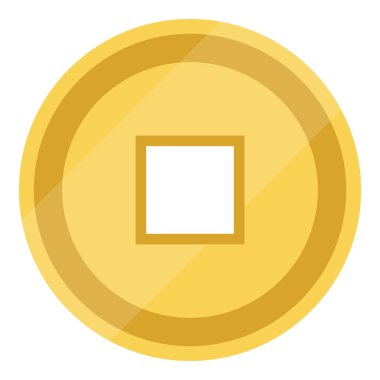 Beyaz arka planda izole edilmiş kare deliği olan eski altın bir Çin sikkesi. Çin Yeni Yılı. Uğurlu Çin parası. Vektör illüstrasyonu