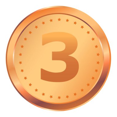 Gerçekçi bronz madalya. Üçüncülük madalyası ya da beyaz arka planda izole edilmiş düğme. Kalite, rozet, amblem. Vektör illüstrasyonu