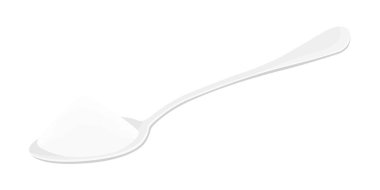 Bir kaşık dolusu tuz, şeker ya da tatlandırıcı. Barutlu çay kaşığı. Beyaz arka planda izole edilmiş. Yemek malzemesi. Vektör illüstrasyonu