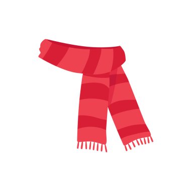 Vektör illüstrasyon kırmızı örgü eşarp beyaz arka planda izole. Kış eşarbı
