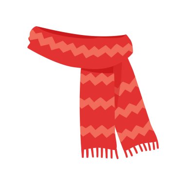 Vektör illüstrasyon kırmızı örgü eşarp beyaz arka planda izole. Kış eşarbı