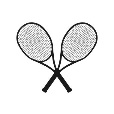 Çapraz tenis raketleri, beyaz arka planda izole edilmiş. Vektör simgesi
