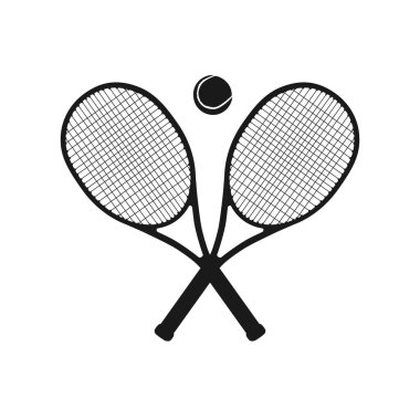 Tenis topuyla çapraz tenis raketleri, beyaz arka planda izole edilmiş. Vektör simgesi