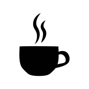 Kahve fincanı vektör ikonu. Bir fincan kahve veya çay. Sıcak içecek ikonu. Tek kullanımlık bardak. Buharlı kahve. Siyah siluet. Düz. Grafiksel