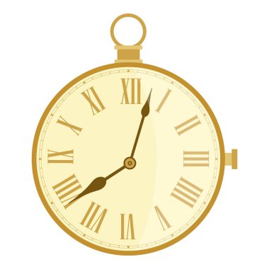 Altın cep saati, beyaz arka planda izole edilmiş. Roma rakamları olan klasik bir cep saati. Eski cep saati. Vektör illüstrasyonu