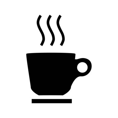 Kahve fincanı vektör ikonu. Bir fincan kahve veya çay. Sıcak içecek ikonu. Tek kullanımlık bardak. Buharlı kahve. Siyah siluet. Düz. Grafiksel