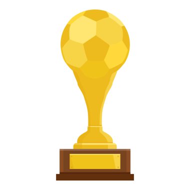 Altın Futbol Kupası. Vektör İllüstrasyonu. Beyaz arka planda izole edilmiş altın şampiyon kupası. Şampiyonluk kupası. Spor turnuvası ödülü. Zafer konsepti