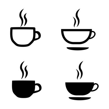 Kahve fincanı vektör simgesi ayarlandı. Bir fincan kahve ya da çay koleksiyonu. Sıcak içecek ikonu. Tek kullanımlık bardak. Buharlı kahve. Düz. Grafiksel