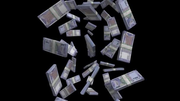 Pioggia Rupia Indiana Monetaria 100 Banconote Che Cadono Rallentatore — Video Stock
