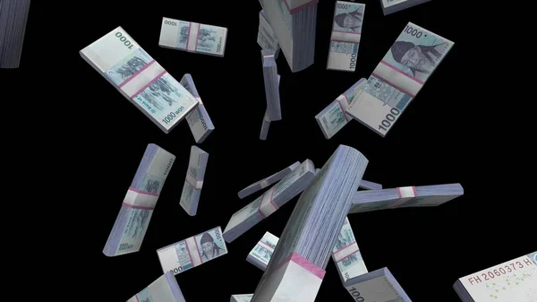 Nakit Duşlar: Güney Kore 1000 Won Yavaş Çekimde Düşen Notlar Karanlık Arkaplan