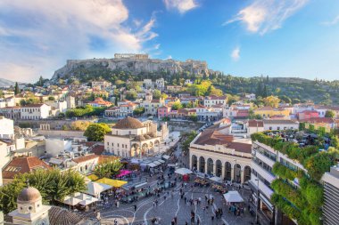 Yunanistan 'ın Atina kentindeki Akropolis ve Monastiraki bölgesinin güzel manzarası