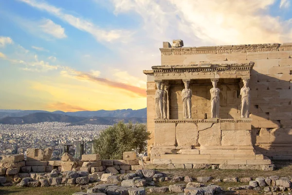 stock image Beautiful view of the Acropolis and Erechtheion in Athens, Greece