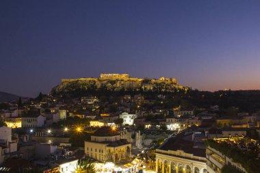 Yunanistan 'ın Atina kentindeki Akropolis ve Monastiraki bölgesinin güzel manzarası