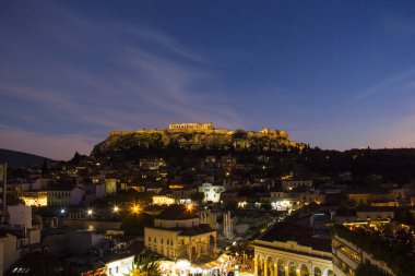 Yunanistan 'ın Atina kentindeki Akropolis ve Monastiraki bölgesinin güzel manzarası