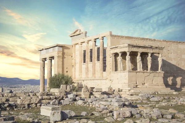 stock image Beautiful view of the Acropolis and Erechtheion in Athens, Greece