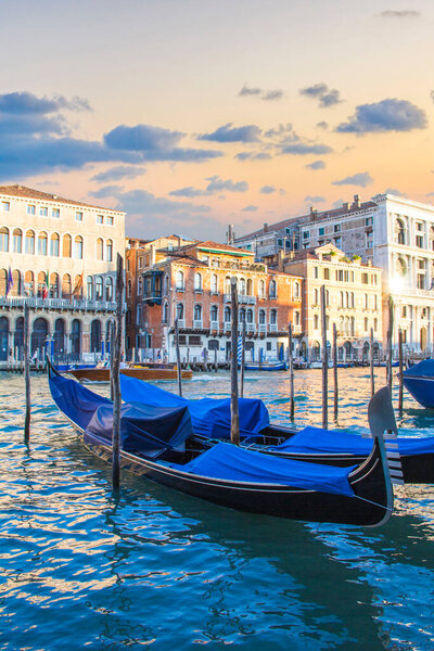 Beautiful view of the gondolas and the Grand Canal, Venice, Italy