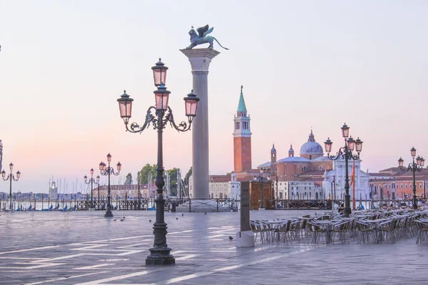 Gyönyörű Kilátás Nyílik Szent Márk Oszlop Piazza San Marco Velence — Stock Fotó