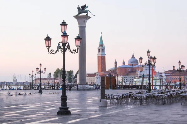 Gyönyörű Kilátás Nyílik Szent Márk Oszlop Piazza San Marco Velence — Stock Fotó