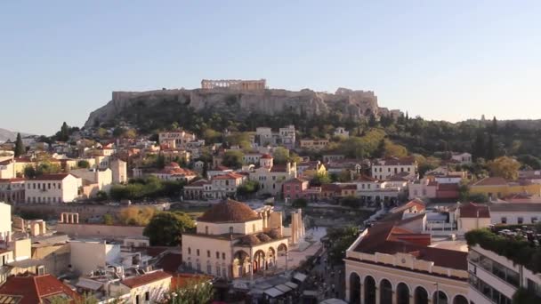 Hermosa Vista Acrópolis Área Monastiraki Atenas Grecia — Vídeo de stock