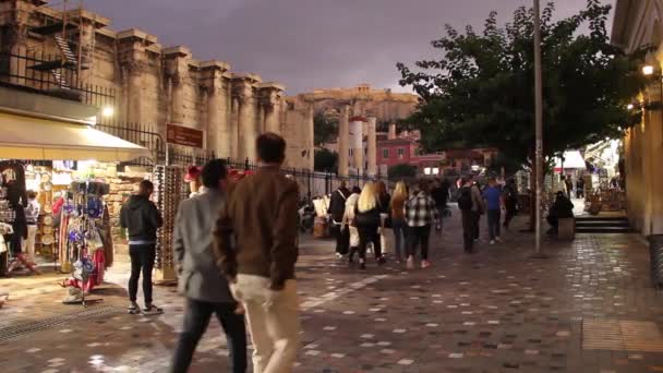 Atenas Calles Ciudad Por Noche — Vídeo de stock