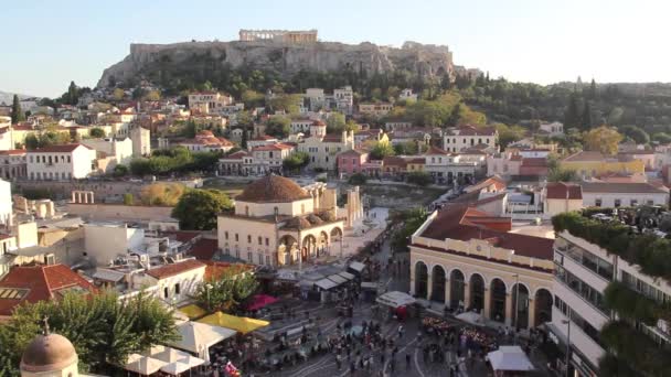 Schöne Aussicht Auf Die Akropolis Und Das Viertel Monastiraki Athen — Stockvideo