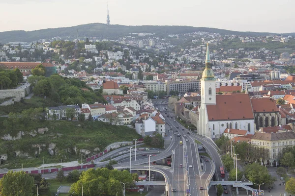 stock image Beautiful view of St. Martin's Cathedral on the banks of the Danube in the old town of Bratislava, Slovakia on a sunny summer day 