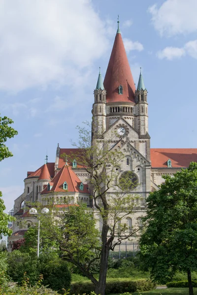 Krásný Výhled Kostel Františka Assisi Vídni Rakousko — Stock fotografie