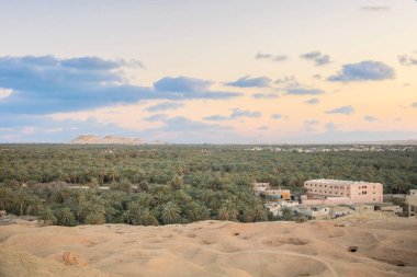 Gebel al-Mawta 'nın güzel manzarası ve Siwa Oasis, Mısır' daki şehir
