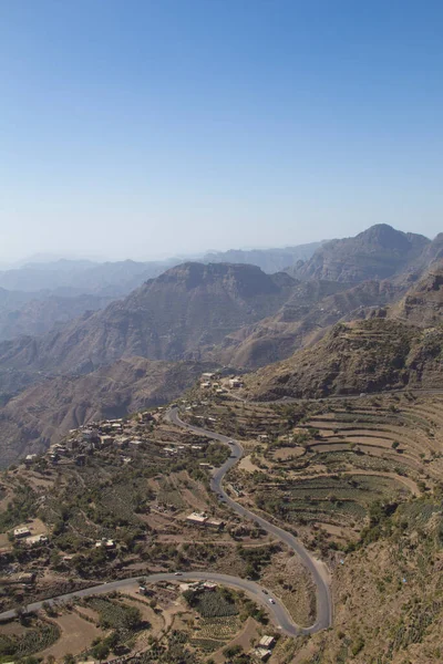 Ωραία Θέα Του Βουνού Σερπαντίνες Και Βεράντες Στην Υεμένη — Φωτογραφία Αρχείου