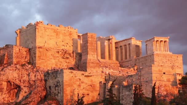 Schöne Aussicht Auf Die Akropolis Und Das Erechtheion Athen Griechenland — Stockvideo