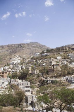 Yemen 'in tipik Jibla, Yemen mimarisinin güzel manzarası