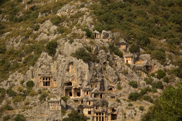 Τάφοι Ήταν Σκαλισμένοι Στα Βράχια Χέρι Mira City Τουρκία — Φωτογραφία Αρχείου