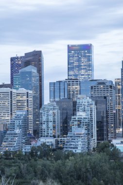 Calgary, Kanada 'daki şehir merkezinin güzel manzarası