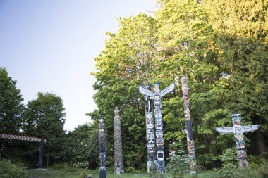 Kanada, Vancouver 'daki Stanley Park' taki Totem Kutbu 'nun güzel manzarası