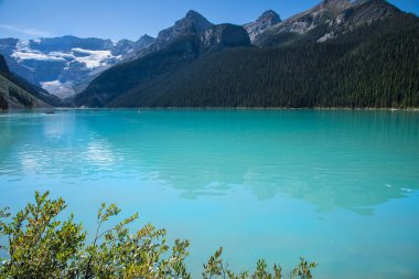 Kanada 'daki Banff Ulusal Parkı' nda Louise Gölü 'nün güzel manzarası