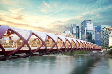 Calgary, Kanada 'daki Barış Köprüsü' nün güzel manzarası.