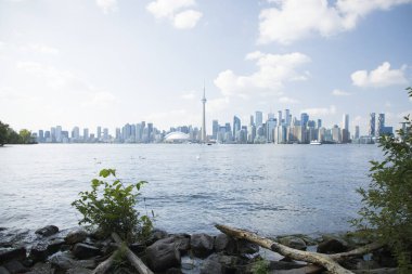 Kanada Toronto 'daki Rogers Center ve CN Tower' ın güzel manzarası